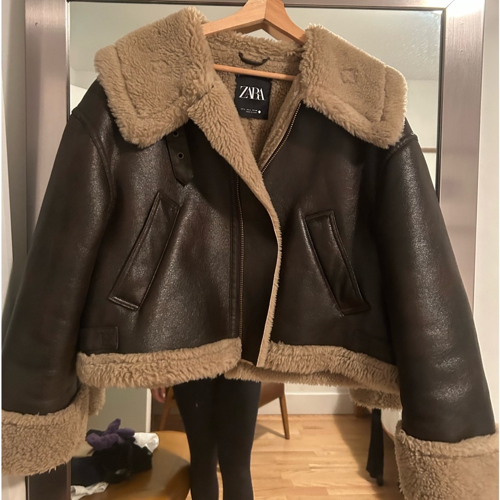 Zara faux leather biker sherling jacket